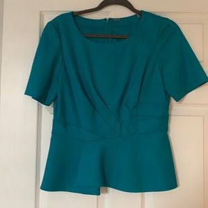 Ellie Tahari peplum teal blue/green wool peplum top
